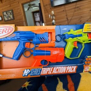 Nerf Triple Action Pack Toy Blasters in Blue, Orange & Green